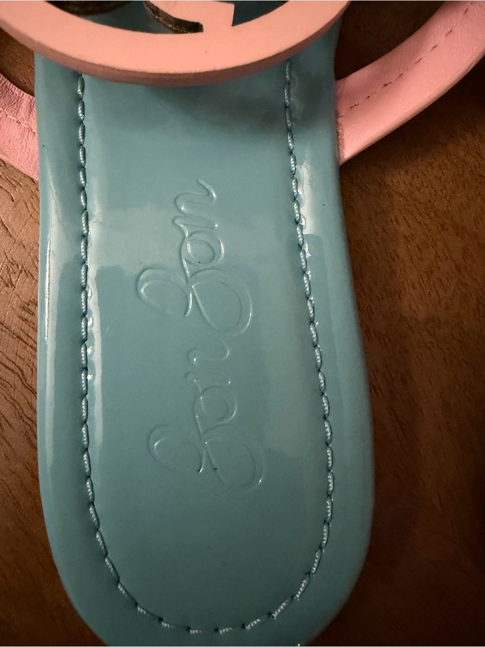 Tory Burch Miller Sandals Light Blue Pink Patent Logo Sz 7 ππ©· - Picture 2 of 8
